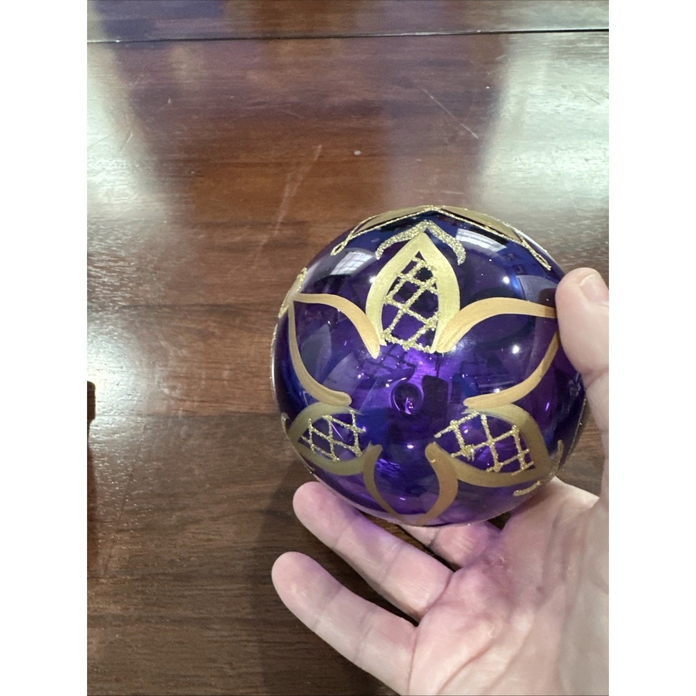 Clear Purple Blown Glass Christmas Ornaments Hand Painted‎ Italian Polish - Picture 4 of 5